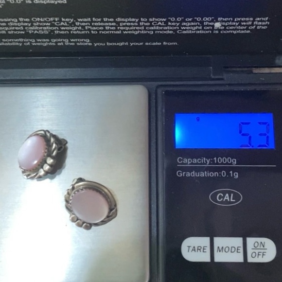 Vintage Unsigned Sterling Silver Pinkish Mother of Pearl Clip On Earrings 5.3g - Picture 7 of 12